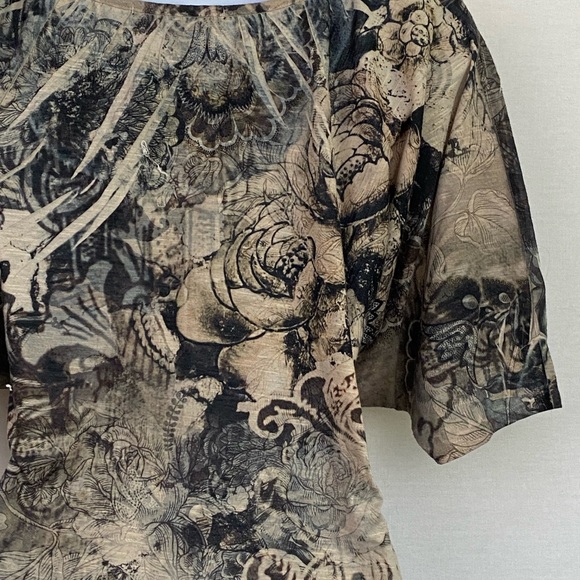 W-21 B.L.E.U. Black & Cream Floral  & Sequin Short Sleeve Blouse Size M - Picture 16 of 16